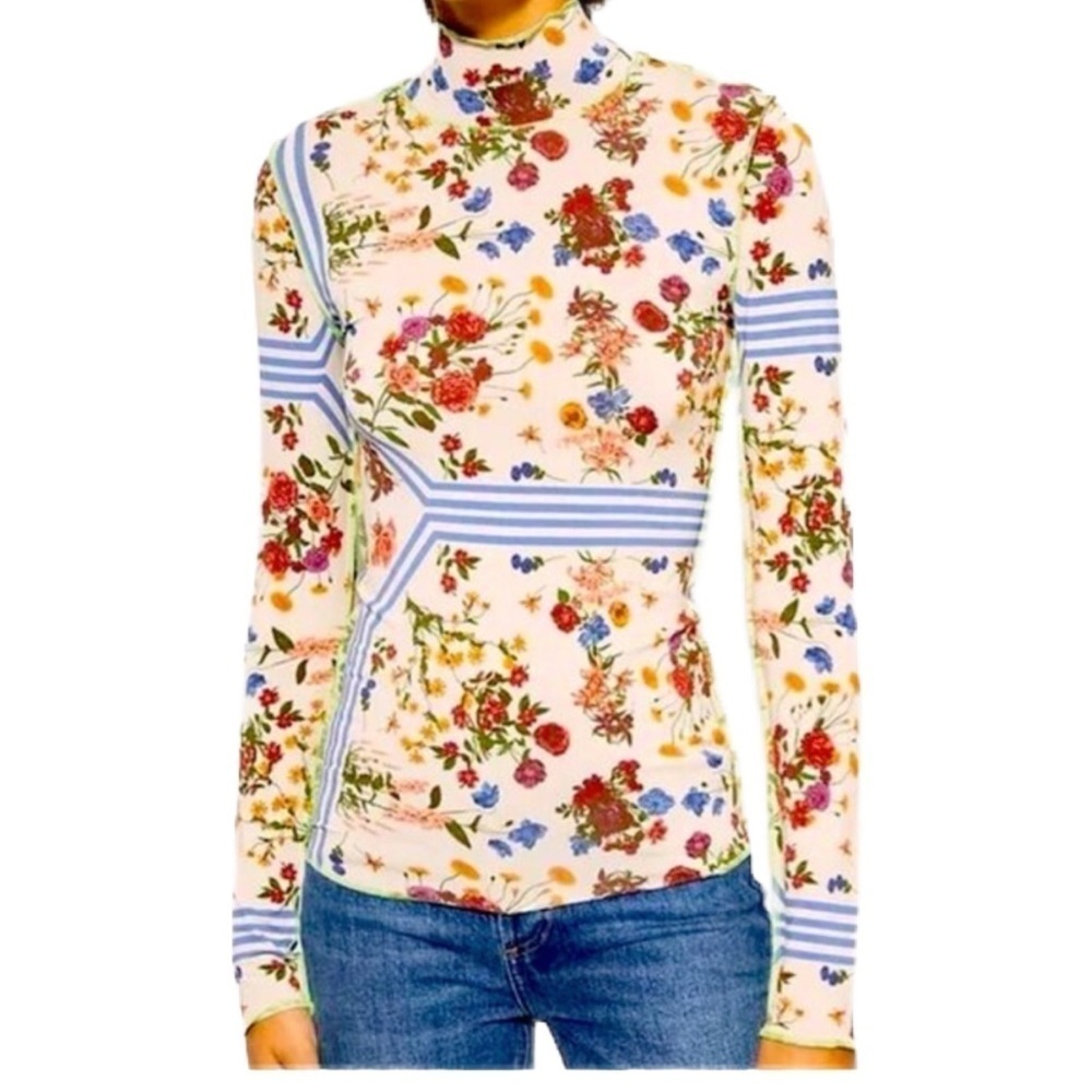 Wilfred Floral Multi Mockneck Top in Cream & Blue Size XS